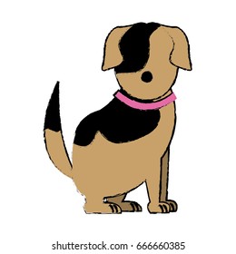 cartoon sitting dog with collar pet family