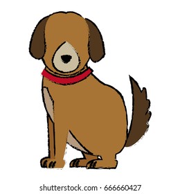 cartoon sitting dog with collar pet family