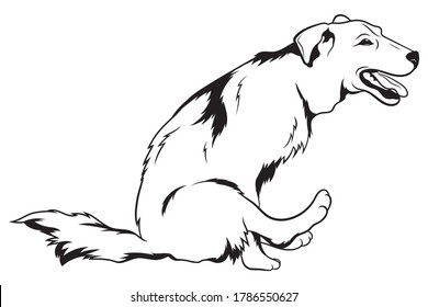 Cartoon sitting dog. Smiling pet riding on the pope. Ridiculous animals. Vector illustration of funny pets.Tattoos.