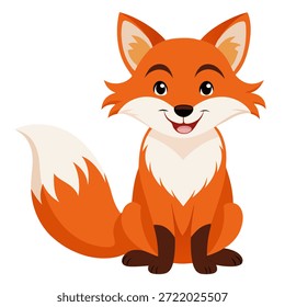 Caricatura sentado zorro vista frontal. Carácter animal salvaje lindo del bosque con la expresión amistosa. Ilustración vectorial aislada sobre fondo blanco.