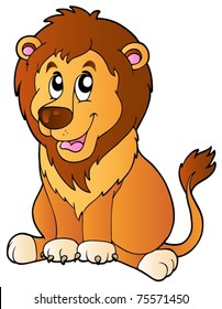 Cartoon sitting lion - vector illustration.