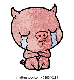 Cartoon-Sitting-Schweineweinen