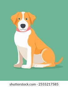 Cartoon sitting puppy, portrait of cute little dog. Dog friend. Cute cartoon dog or puppy character design with flat color. Happy dog.