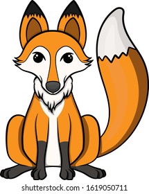 cartoon sitting red fox. vector isolated on white background. stock illustration