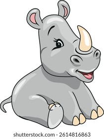 Cartoon sitting smiling baby rhino. Vector