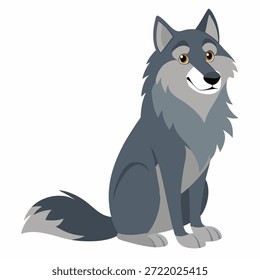 Cartoon sitting wolf side view. Suitable for children's books, sticker, mascot,fairy tales, logo. Isolated vector illustration on white background