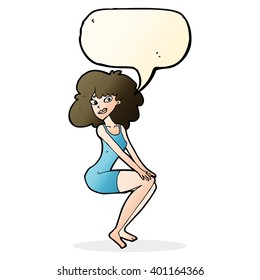 cartoon sitting woman in dress with speech bubble
