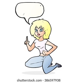 cartoon sitting woman with idea with speech bubble