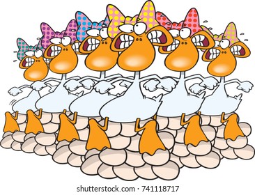 cartoon of six geese laying eggs (twelve days of christmas)