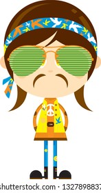 Cartoon Sixties Flower Power Hippie in Sunglasses
