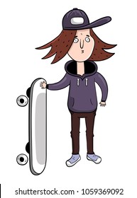 cartoon skateboarder teenage boy, vector illustration