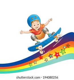 Cartoon skater boy flying through the air 