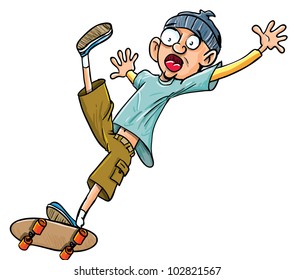 Cartoon skater falling of his skateboard. Isolated