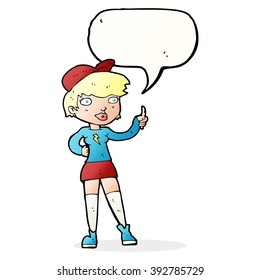 cartoon skater girl giving thumbs up symbol with speech bubble