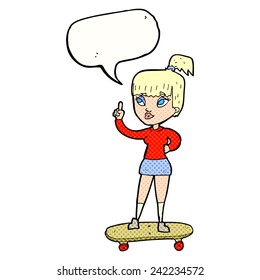 cartoon skater girl with speech bubble