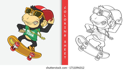 Cartoon skater monkey, Coloring sheet for stay home activity