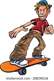 Cartoon skater on his skateboard. Isolated on white