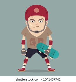 Cartoon skater in red helmet