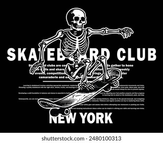 Cartoon skater skull skeleton character illustration vector graphic for apparel prints, posters and other uses, skate for t-shirt