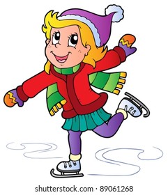 Cartoon skating girl - vector illustration.