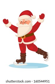 cartoon skating Santa Claus isolated