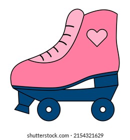 Cartoon skating shoe with heart symbol. Classic roller skate icon. Modern vintage. Vector illustration.