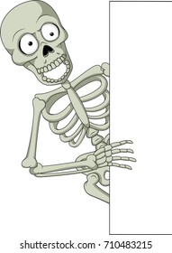 Cartoon skeleton with blank sign