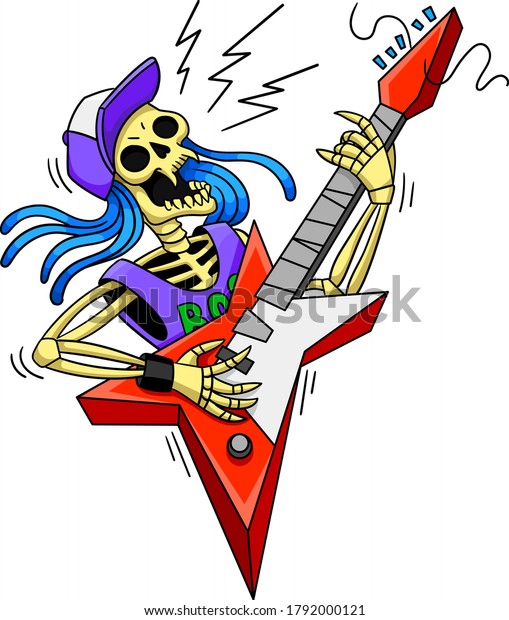 Cartoon Skeleton Electric Guitar Playing Rock Stock Vector (Royalty ...