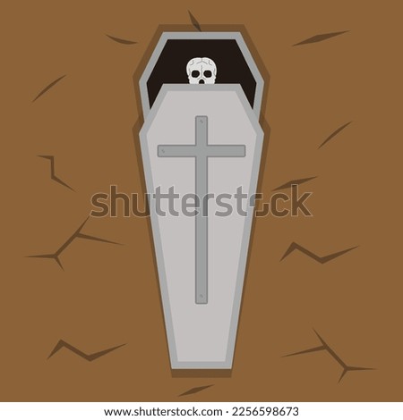 cartoon skeleton in half open casket sketch engraved vector illustration. T-shirt print design. Scratchboard imitation. Images .