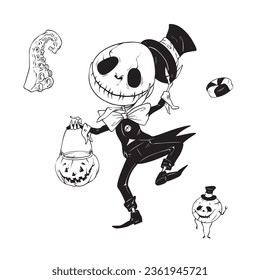 Cartoon Skeleton for Halloween. Vector illustration.