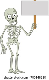 Cartoon Skeleton Holding Blank Sign