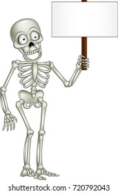 Cartoon skeleton holding blank sign