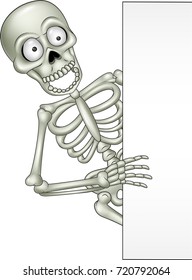 Cartoon skeleton holding blank sign