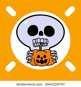 Cartoon Skeleton Holding a Pumpkin mug whimsical character Illustration sticker clipart