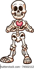 Cartoon skeleton making a heart with its hands. Vector clip art illustration with simple gradients. All in a single layer.
