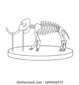 cartoon skeleton of mammoth on paleontology in museum of prehistory. white background isolated outline stock vector illustration