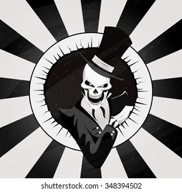 Cartoon skeleton in old clothes. Illustration easy to edit and use for design other themed illustration or party invitation. Zombie, Halloween, fiction design. Layered illustration for easy edit
