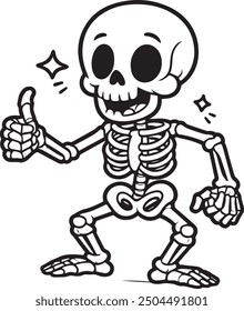 Cartoon Skeleton outlined for coloring book isolated on a white background