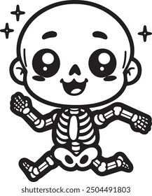 Cartoon Skeleton outlined for coloring book isolated on a white background