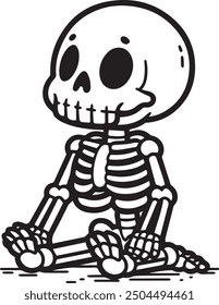 Cartoon Skeleton outlined for coloring book isolated on a white background