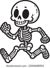 Cartoon Skeleton outlined for coloring book isolated on a white background