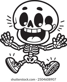 Cartoon Skeleton outlined for coloring book isolated on a white background