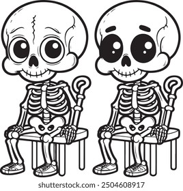 Cartoon Skeleton outlined for coloring book isolated on a white background