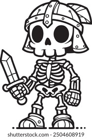 Cartoon Skeleton outlined for coloring book isolated on a white background