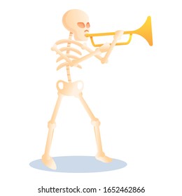  Cartoon of skeleton playing trumpet vector icon for web design isolated on white background