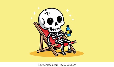 A cartoon skeleton sits