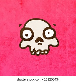 Cartoon Skeleton Skull with Mustache. Cute Hand Drawn Vector illustration, Vintage Paper Texture Background