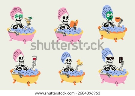 Cartoon Skeleton Spa Day Activities in Bathtub