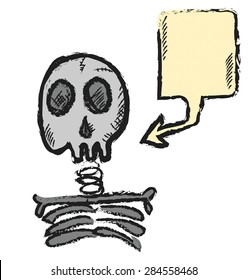 cartoon skeleton with speech bubble, vector illustration