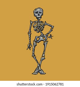 Cartoon skeleton stands in a free pose